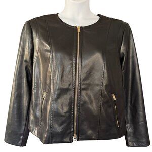 Chico's Black Faux Leather Ponte Detail Jacket